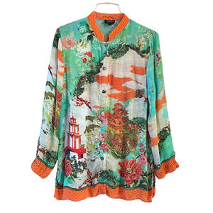 CITRON SANTA MONICA Size Large Chinese Pagoda Tie Dye Button-Up Long Sleeve Top